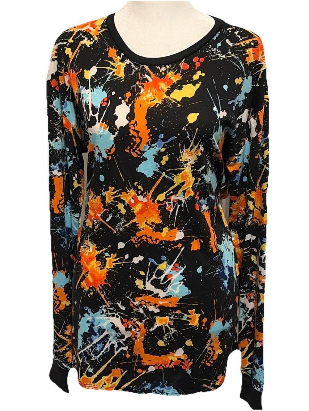 NWT LuLaRoe Hudson Long Sleeve Top Multicolored Paint Splatter Size Small (6-8)
